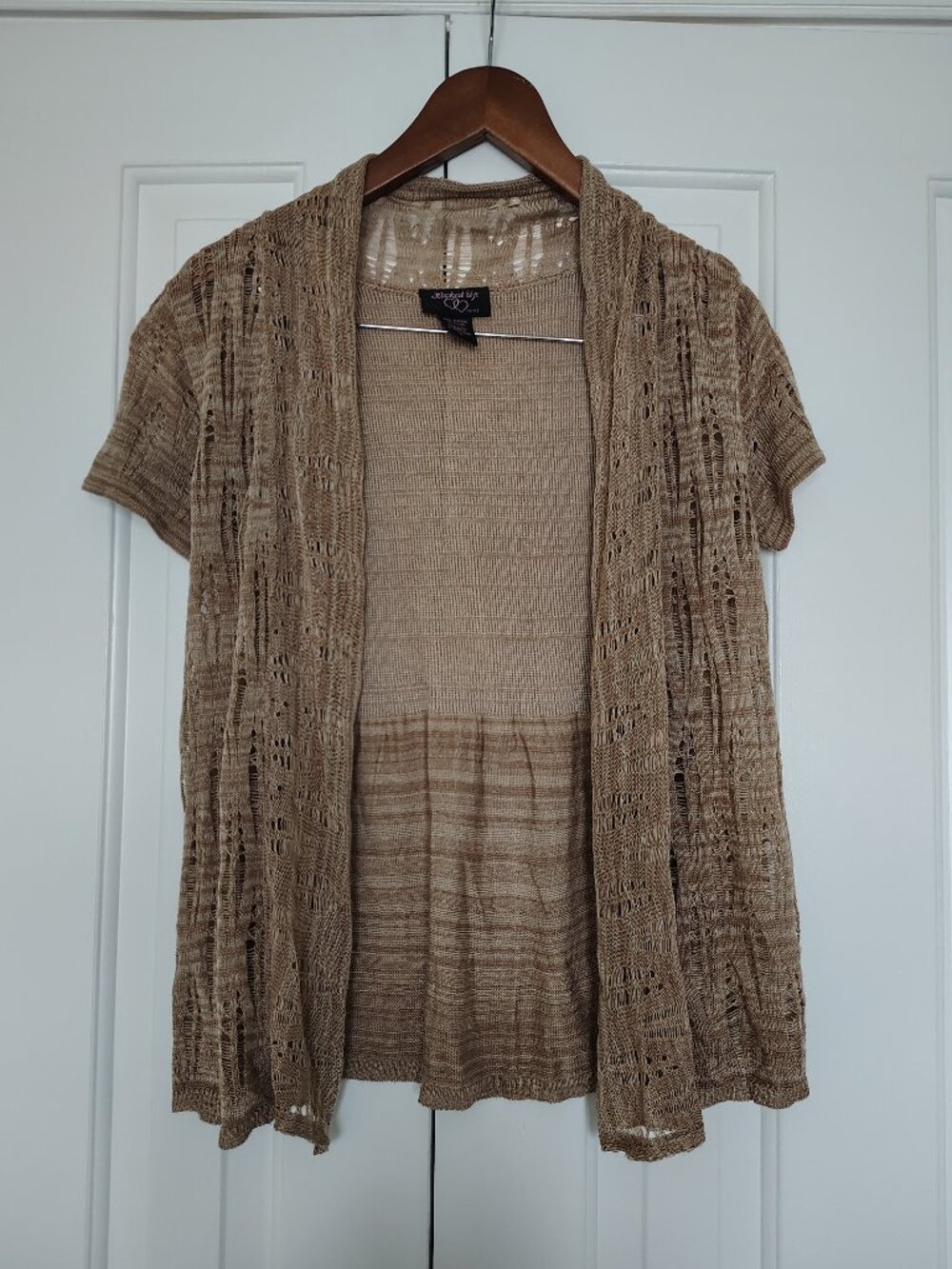 Beige Short Sleeve Crochet Cardigan